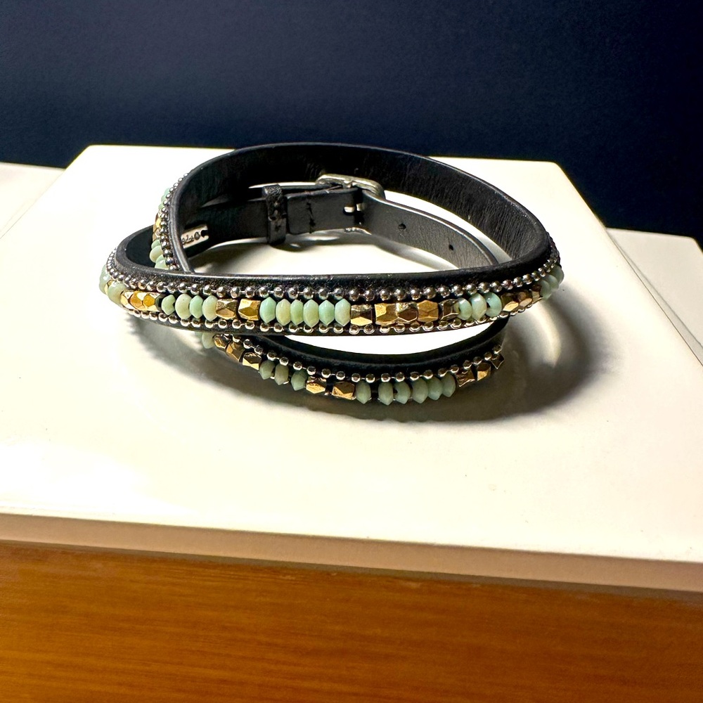 Turquoise, Black and Gold Beaded Wrap Bracelet